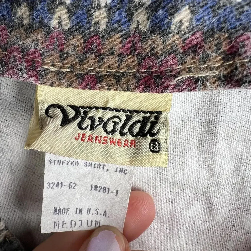 Vintage Patterned Denim Vest Made in USA
